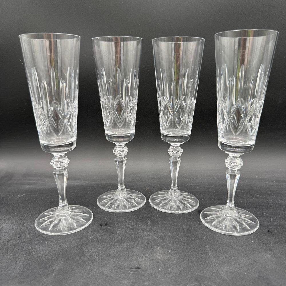 Vintage Baldmore by Galway Champagne Flutes 8 3/8" Cut Crystal Set/4